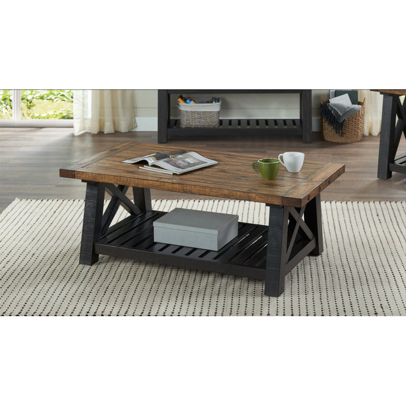 Gracie Oaks Caberfae Solid Wood Cross Legs Coffee Table with Storage